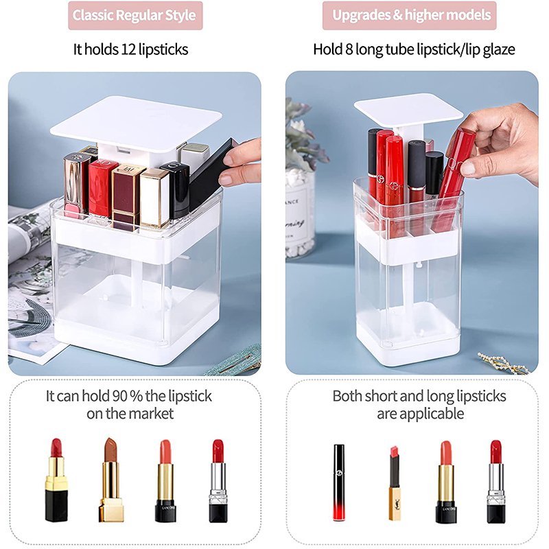 Lipstick Organizer Clear Acrylic Lipstick Holder Storage Box Dustproof Pressed Auto Lift Lipstick Display Case