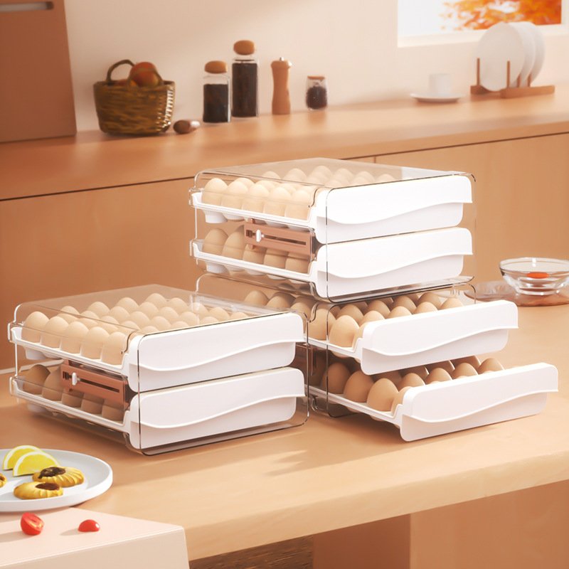 Factory Price Modern Design Egg and Grain Storage Box 32pcs 2-Tier Drawers PP & PET Plastic Time Recording Egg Storage Box