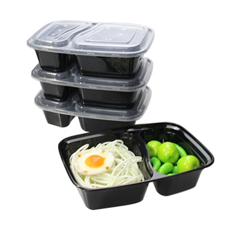 2 Compartment Disposable Rectangle Black Take Away Food Storage Containers