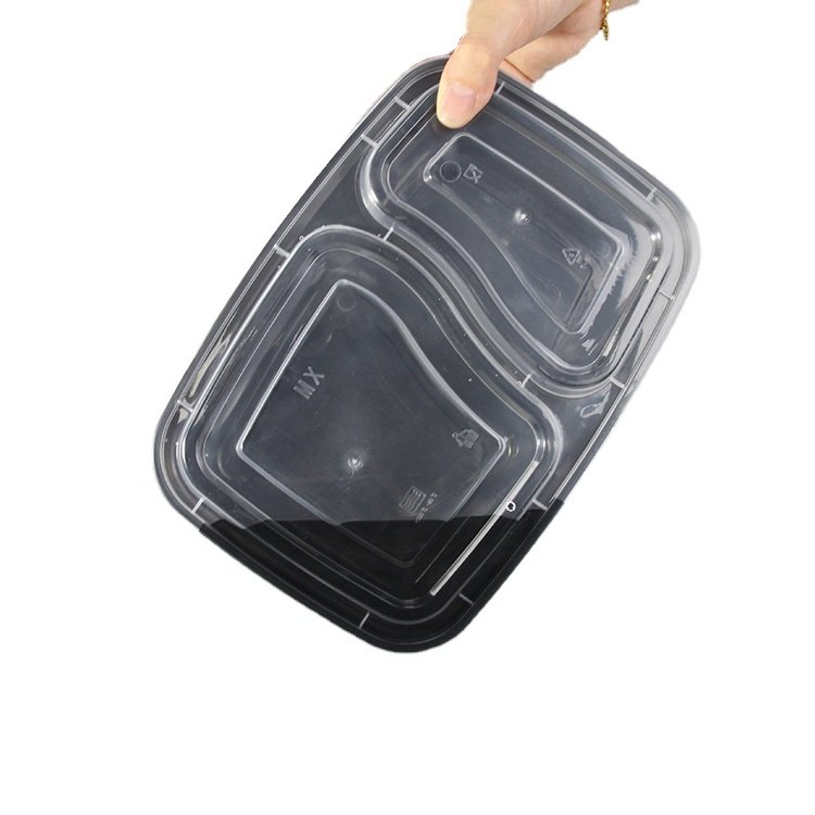 2 Compartment Disposable Rectangle Black Take Away Food Storage Containers
