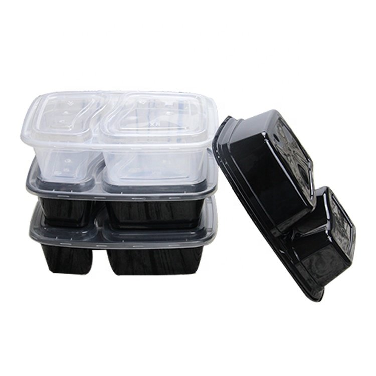 2 Compartment Disposable Rectangle Black Take Away Food Storage Containers