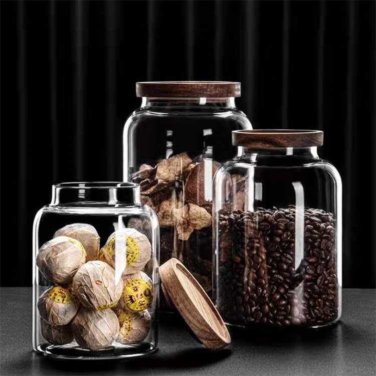 With Acacia Canisters Food Storage Jar Containers Kitchen Glass Wide Mouth Big Glass Wood Lid Cover Multifunction CLASSIC