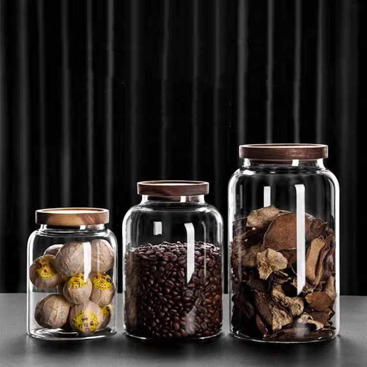 With Acacia Canisters Food Storage Jar Containers Kitchen Glass Wide Mouth Big Glass Wood Lid Cover Multifunction CLASSIC