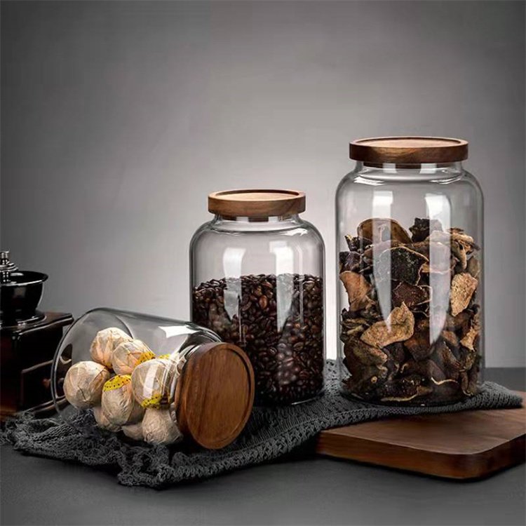 With Acacia Canisters Food Storage Jar Containers Kitchen Glass Wide Mouth Big Glass Wood Lid Cover Multifunction CLASSIC