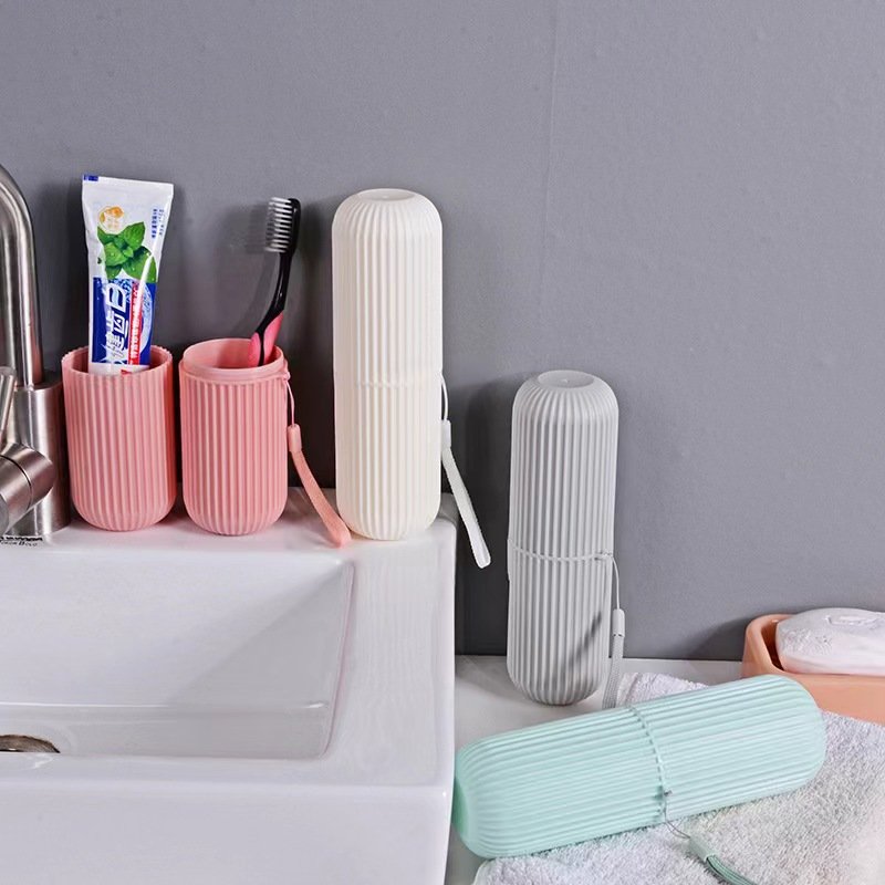 OEM/ODM Vertical striped cup set creative simple toothbrush cup toothpaste storage box travel toothbrush box portable mouthwash