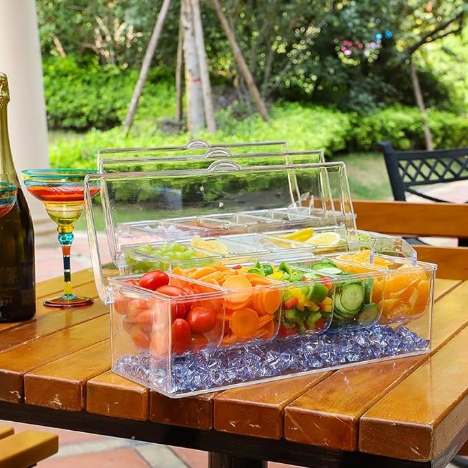 Hot selling kitchen food storage box portable refrigerated with 5 compartments food box outdoor fresh-keeping salad box
