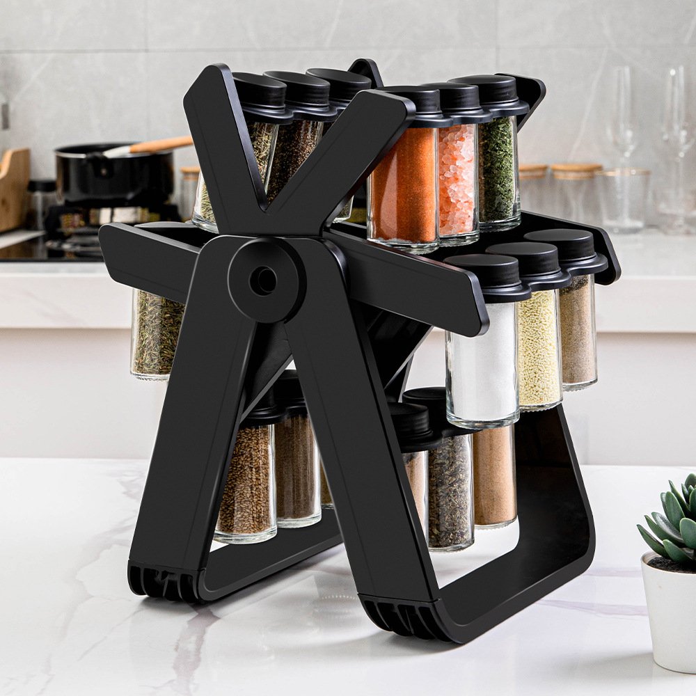 fashion Rotating Rack Organizer With 18PCS Can Seasoning Glass Bottle Jar Set Kitchen Supplies Ferris Wheel Storage Spice Rack