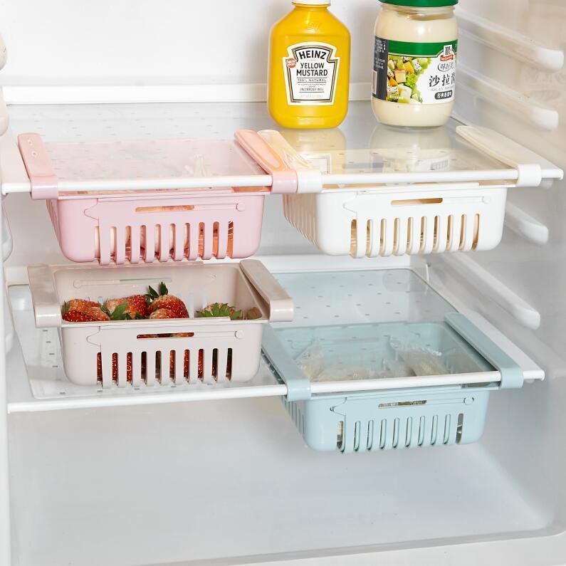 Factory Wholesale New style Scalable Refrigerator drawer sorting storage box Save Space Refrigerator Basket