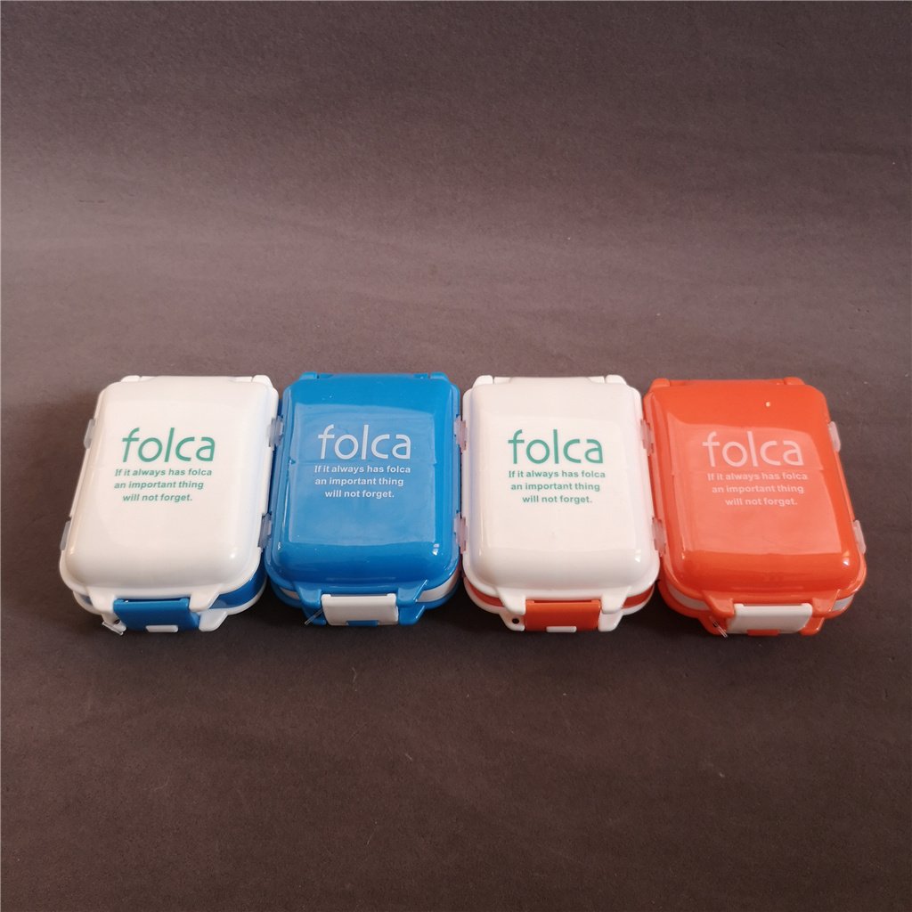 Plastic 3 layer 8 slot folding lock pill storage case box