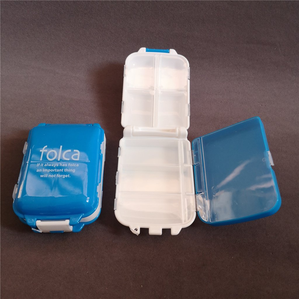 Plastic 3 layer 8 slot folding lock pill storage case box