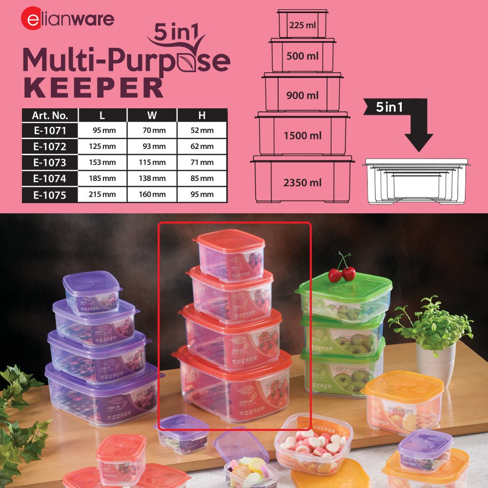 Elianware Various Capacity Food Safe Microwavable Food Storage Container Eco-friendly BPA Free Plastic (PP) Multi-Purpose Keeper