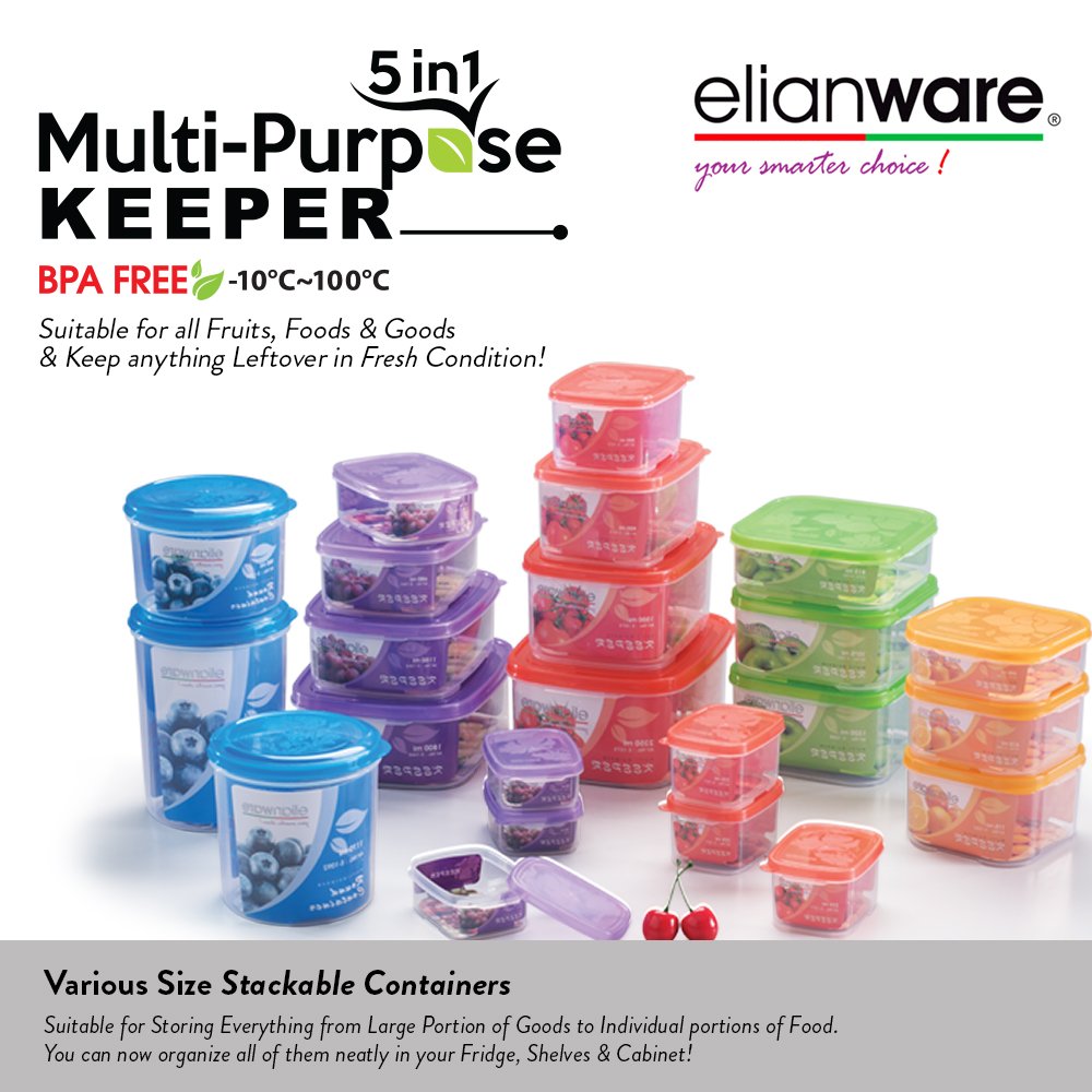 Elianware Various Capacity Food Safe Microwavable Food Storage Container Eco-friendly BPA Free Plastic (PP) Multi-Purpose Keeper