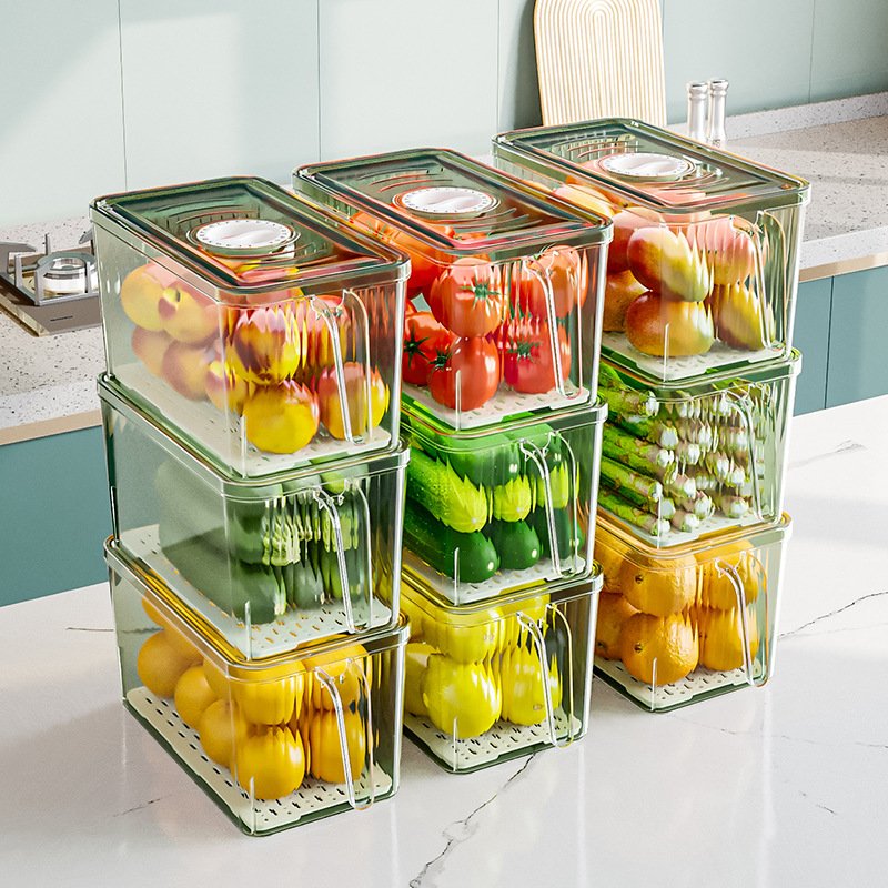 China Factory Promotion Transparent Refrigerator Drawer Storage Box Food Grade Handle Special Vegetables Storage Box