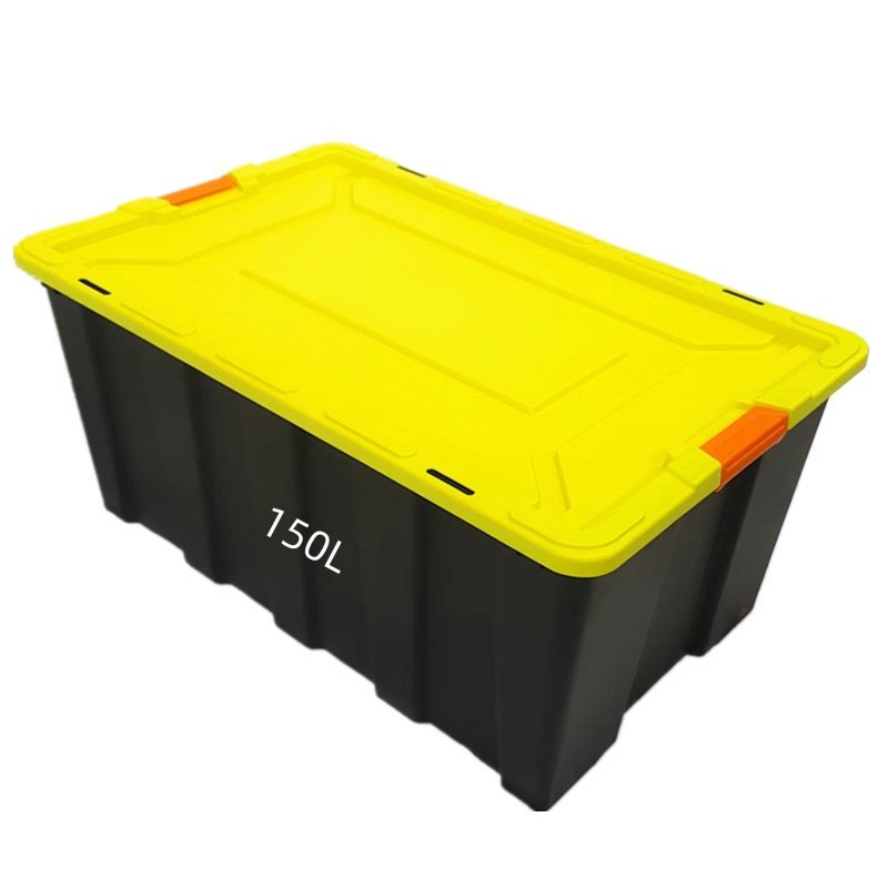 25L 54L 55L 60L 150L Stackable Heavy Duty Tough Storage Container Tote, Black Base with Yellow Lid