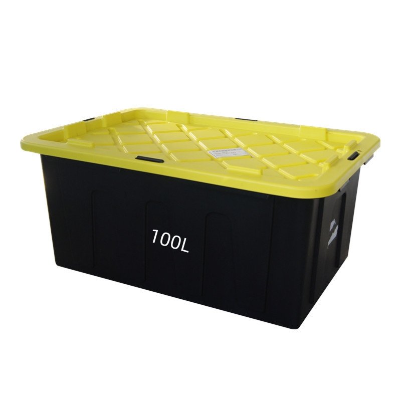 25L 54L 55L 60L 150L Stackable Heavy Duty Tough Storage Container Tote, Black Base with Yellow Lid