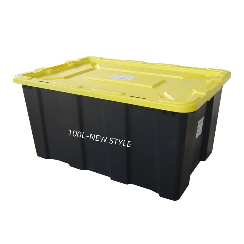 25L 54L 55L 60L 150L Stackable Heavy Duty Tough Storage Container Tote, Black Base with Yellow Lid