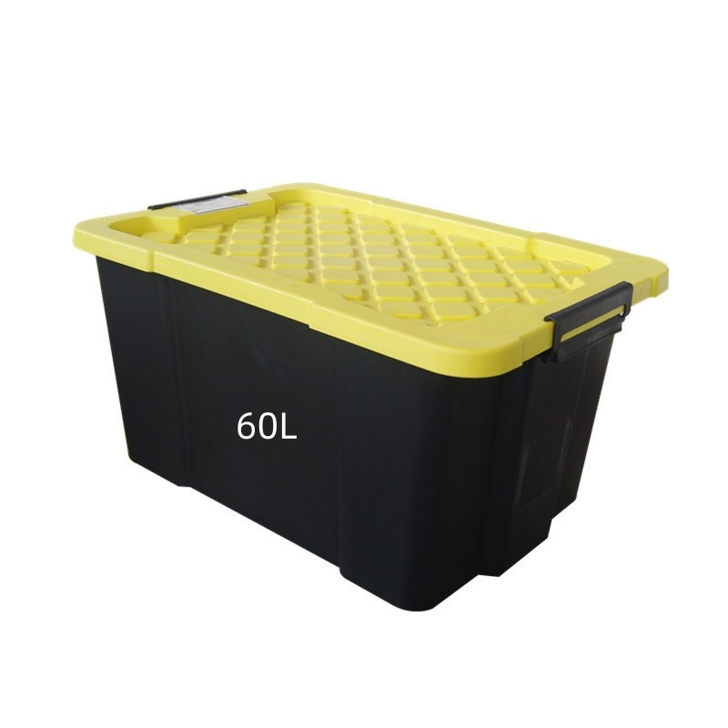 25L 54L 55L 60L 150L Stackable Heavy Duty Tough Storage Container Tote, Black Base with Yellow Lid