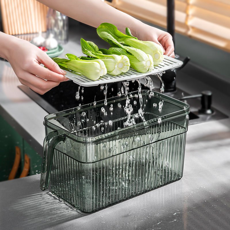 Plastic Food Storage Box Kitchen Refrigerator Container Egg Snack Fresh Vegetables Fruit Organizer With Handle Lid For Home Use