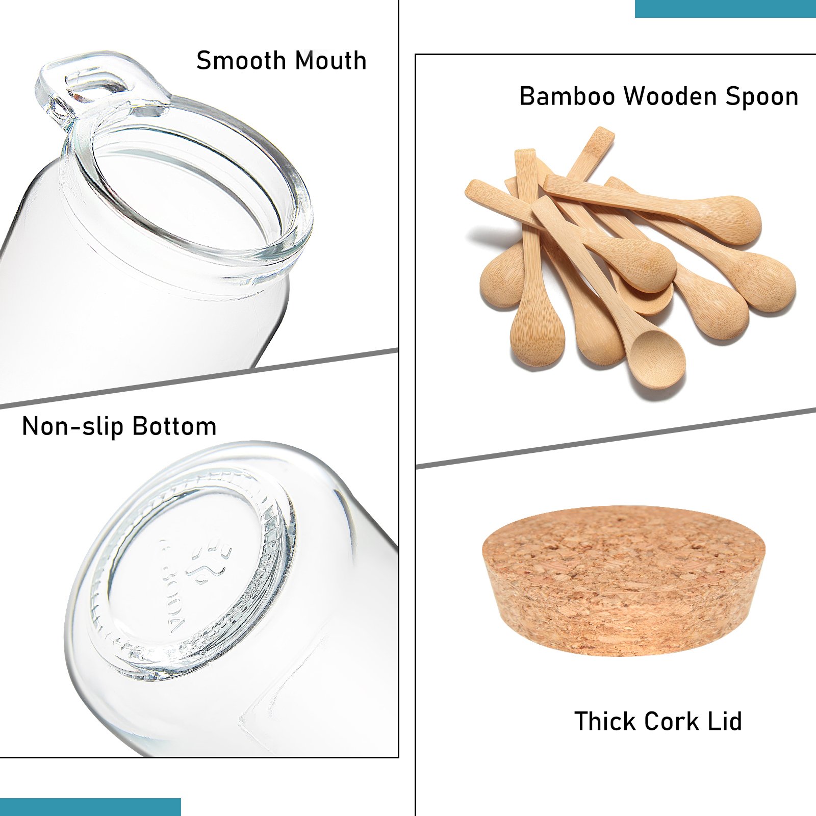 Wholesale 100ml 250ml Glass Round Seasoning Salt Spice Glass Bottle Jar with Wooden Cork and Spoon