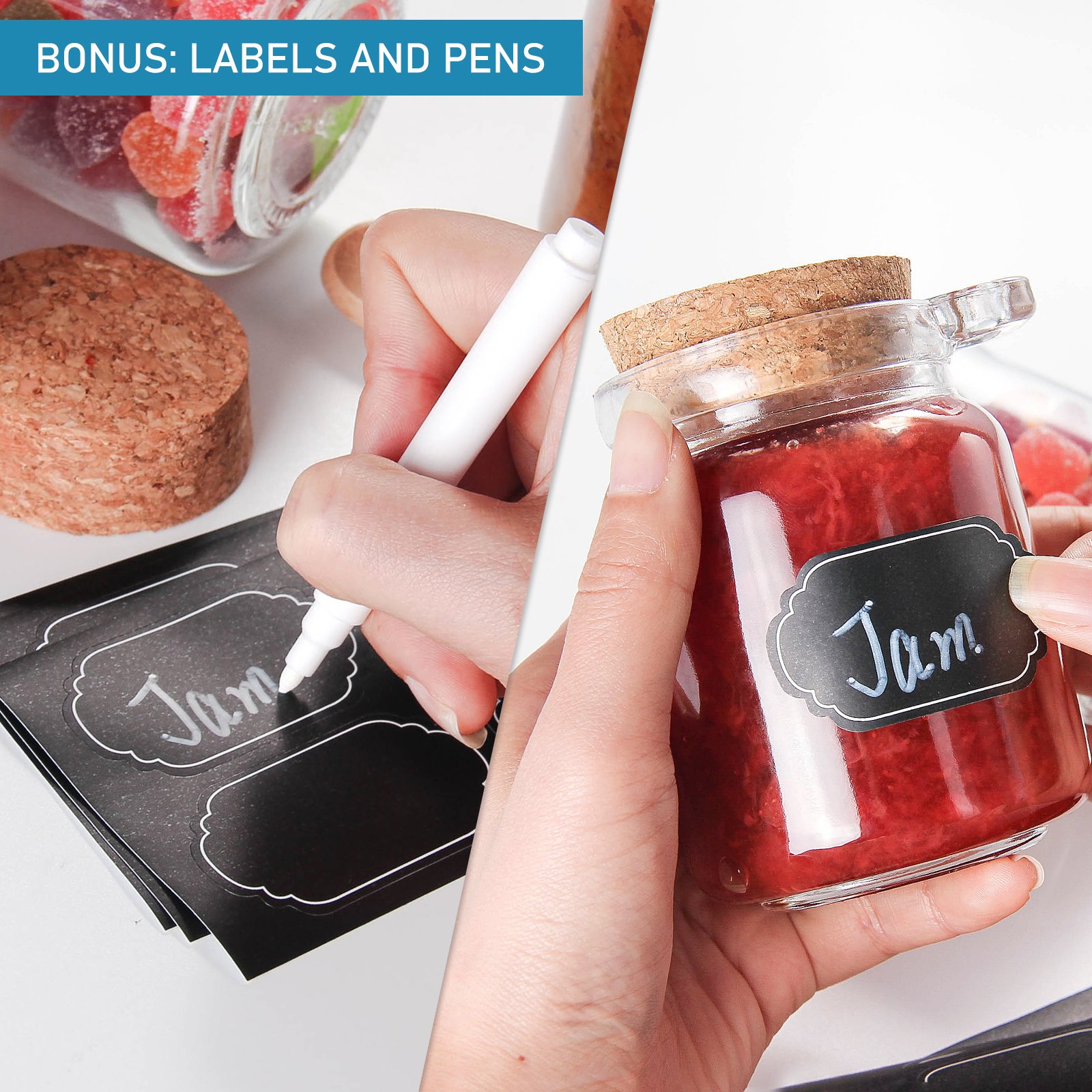 Wholesale 100ml 250ml Glass Round Seasoning Salt Spice Glass Bottle Jar with Wooden Cork and Spoon