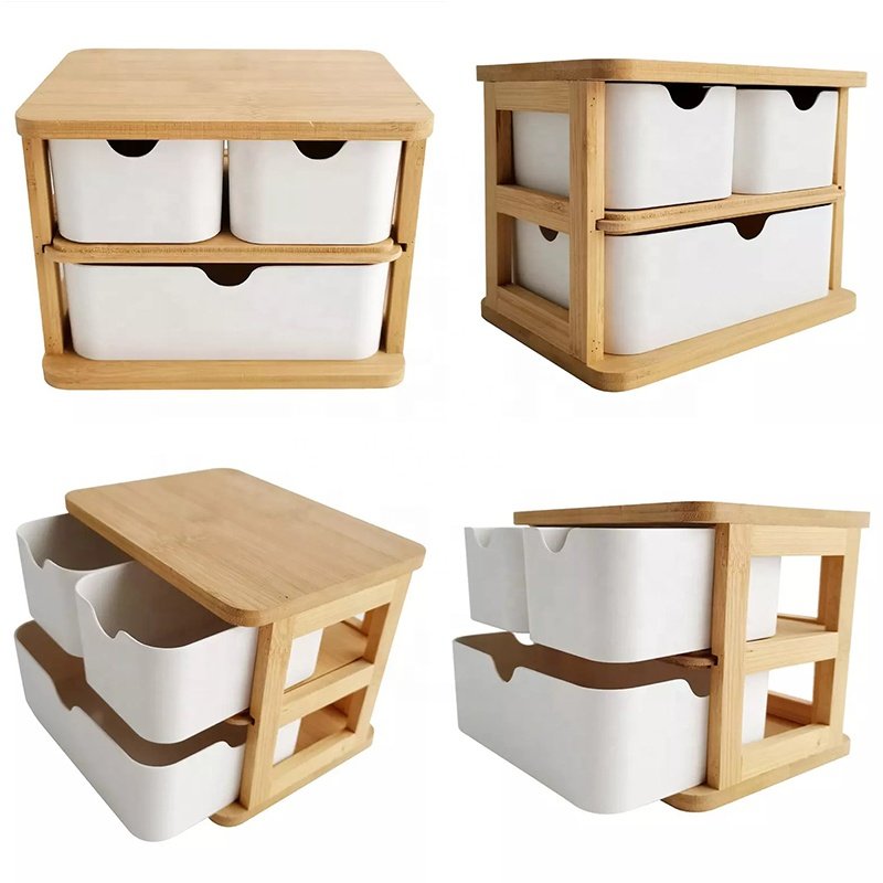 NO PLASTIC Eco-friendly Bamboo Fiber Drawer Cosmetic Makeup Storage Organizer Box Desktop Drawers Set For Girl Beauty Storage