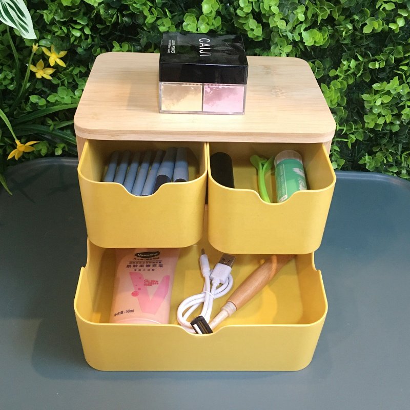 NO PLASTIC Eco-friendly Bamboo Fiber Drawer Cosmetic Makeup Storage Organizer Box Desktop Drawers Set For Girl Beauty Storage
