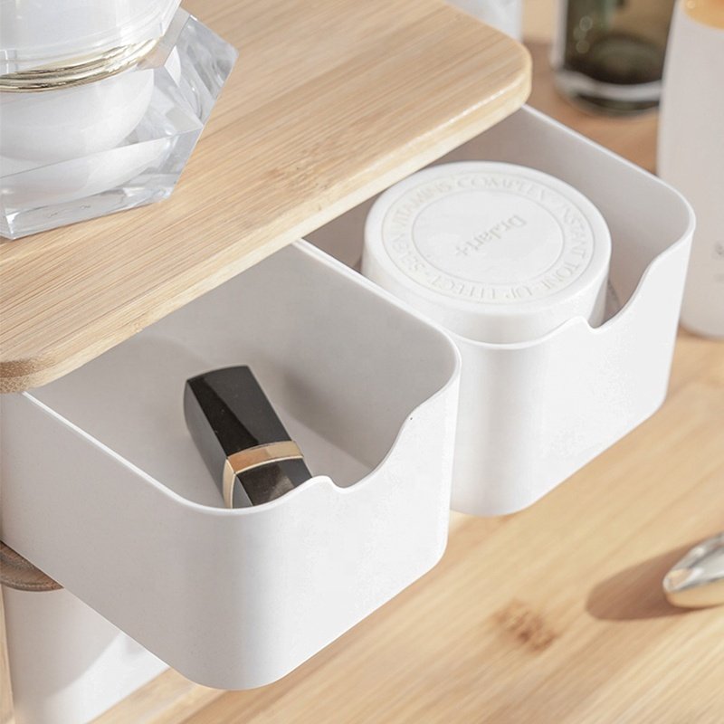 NO PLASTIC Eco-friendly Bamboo Fiber Drawer Cosmetic Makeup Storage Organizer Box Desktop Drawers Set For Girl Beauty Storage
