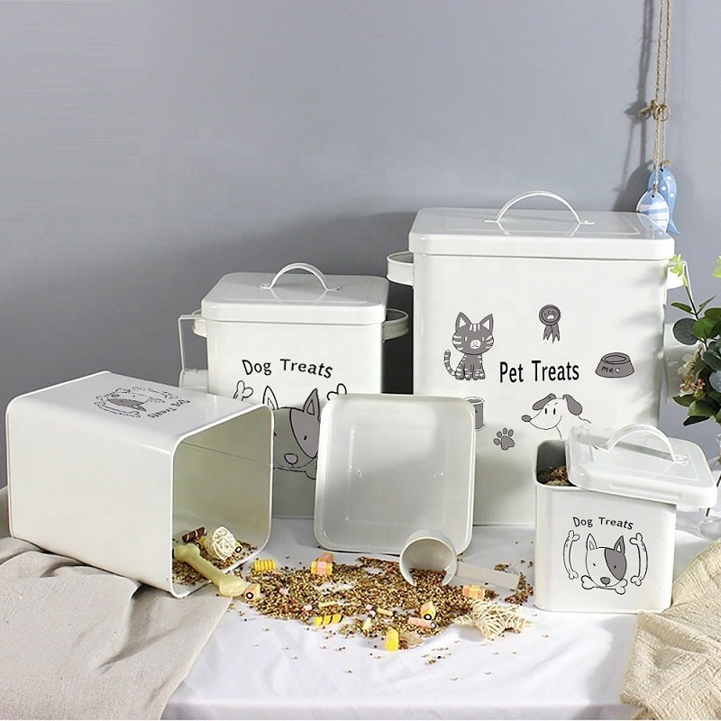 Metal pet food storage box Dog cat food Biscuits bucket food storage box With Lid
