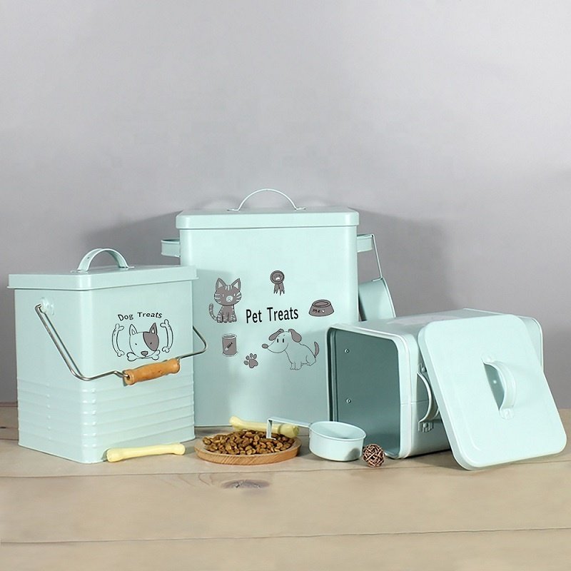 Metal pet food storage box Dog cat food Biscuits bucket food storage box With Lid