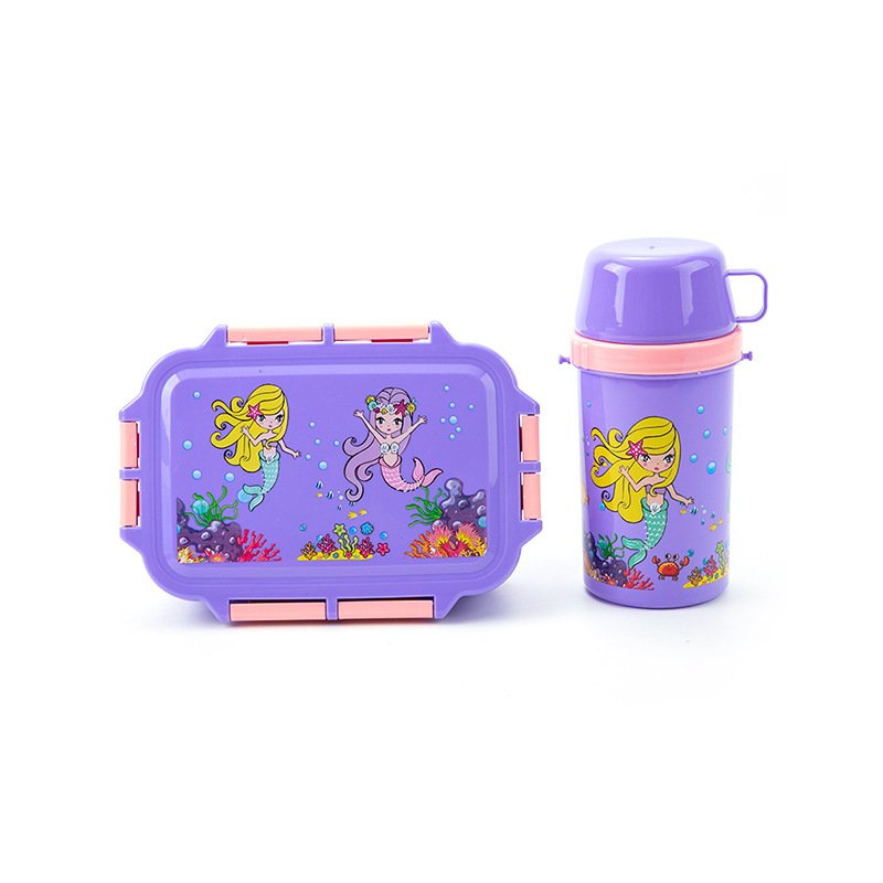 Cute boys girls 3 compartment food container bento box microwave kid school lunch box and water bottle set