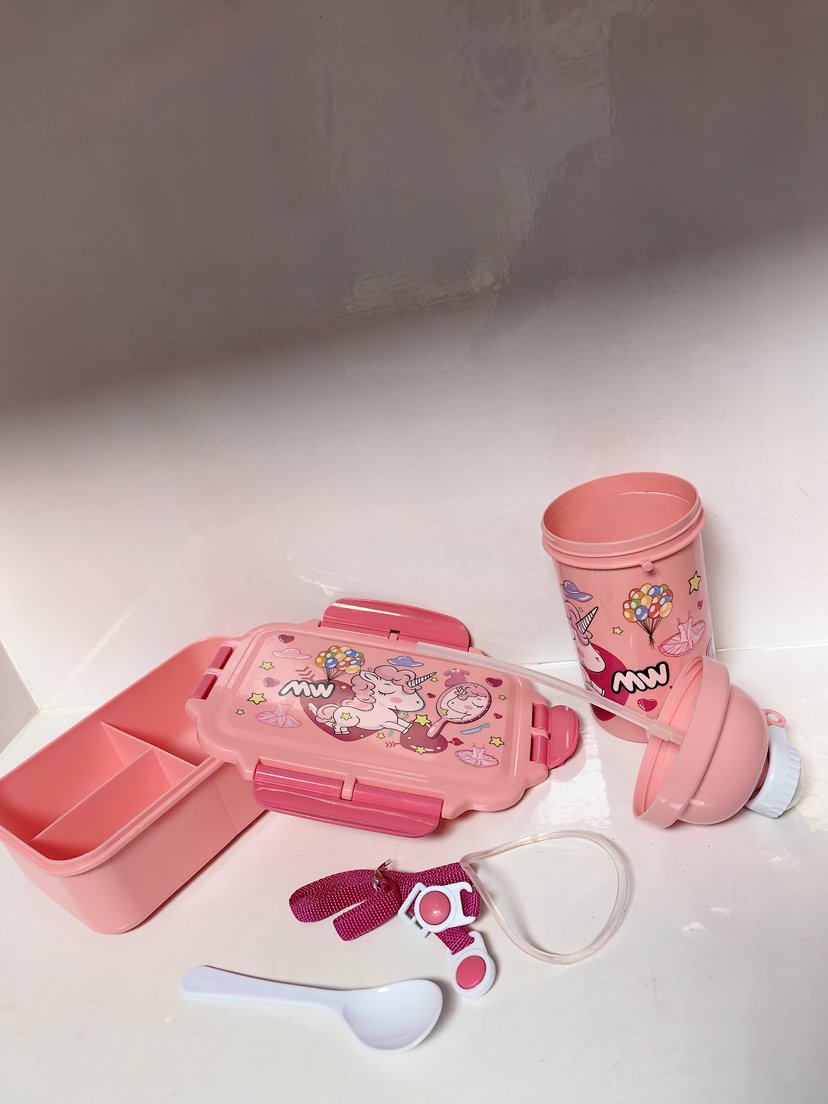Cute boys girls 3 compartment food container bento box microwave kid school lunch box and water bottle set