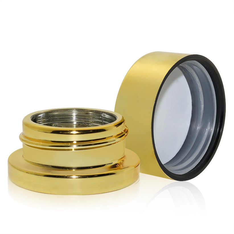 Wholesale custom logo 3ml 5ml 7ml 9ml electroplated clear round child proof safe concentrate glass jars with child resistant lid