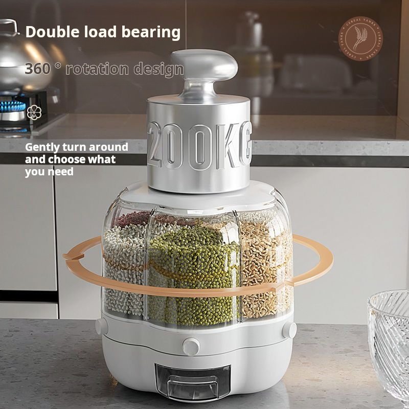 Kitchen Food Storage Container Rotating Cereal Dry Food Dispenser Large Dispenser One-Click Output Rice Storage Container