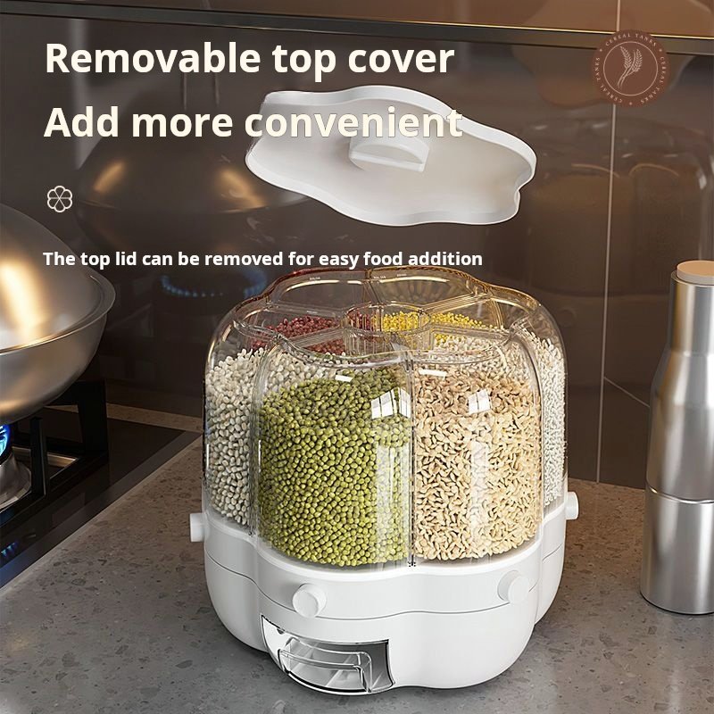 Kitchen Food Storage Container Rotating Cereal Dry Food Dispenser Large Dispenser One-Click Output Rice Storage Container