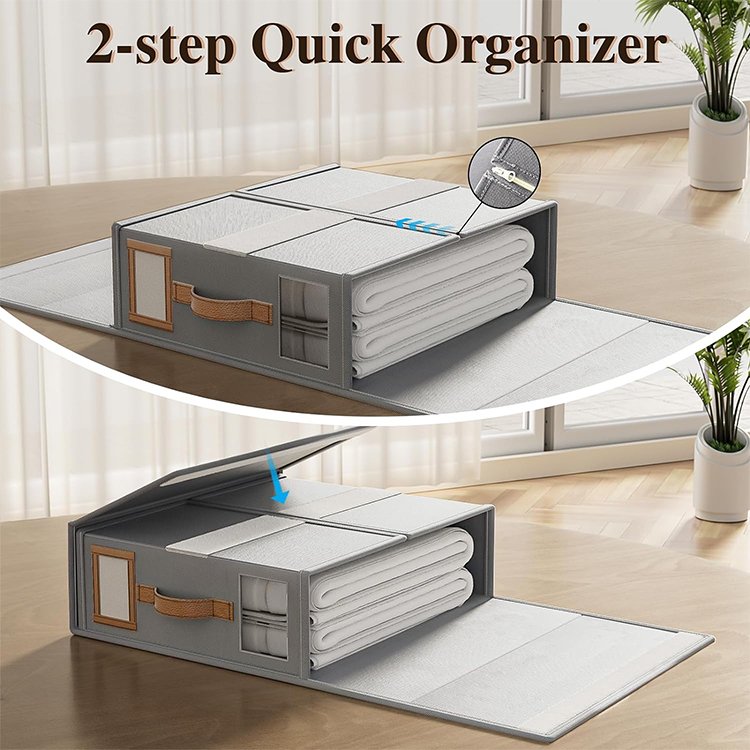 Hot Sale Foldable Zipper Storage Box Square Quilt & Towel Clothing Organizer Custom Non-Woven Oxford Cloth Reusable Storage Bin