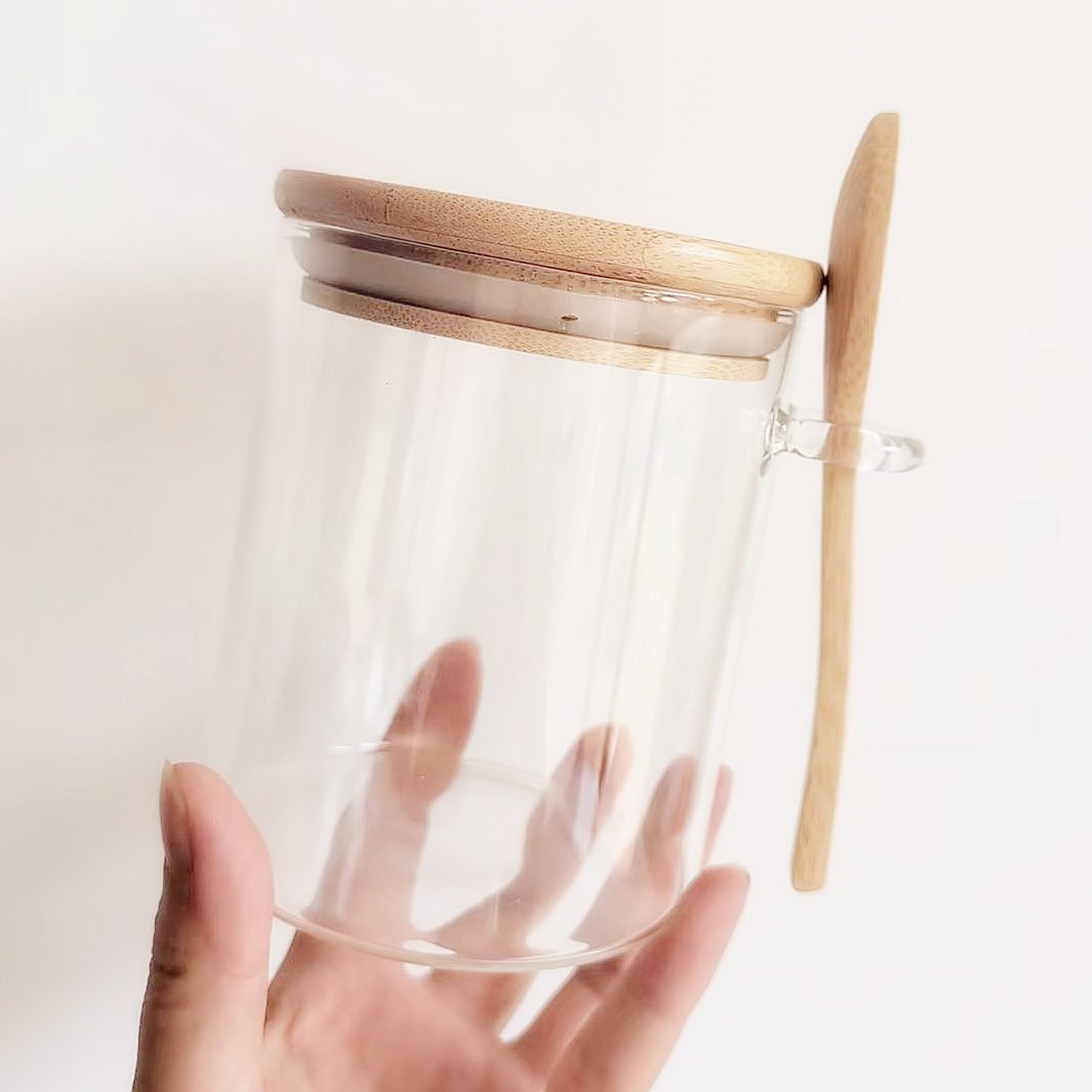 Glass Material and Stock Feature Spice Jar for Food Storage with Bamboo Lid Spoon Heat Resisting