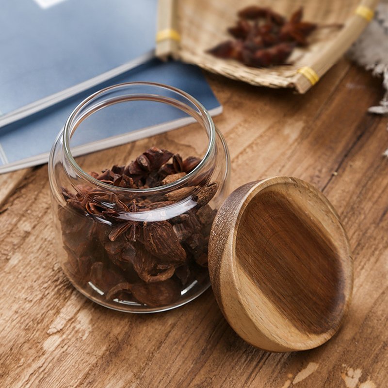 1250ml Glass storage jar with lids custom kitchen glass food storage container mason spice jar acacia cover jars