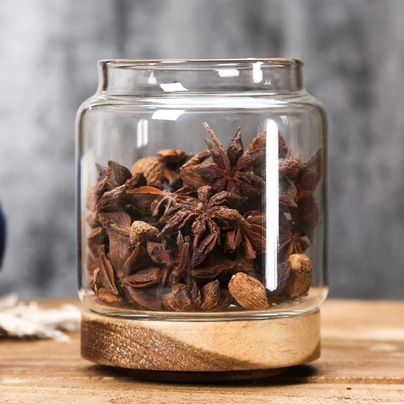 1250ml Glass storage jar with lids custom kitchen glass food storage container mason spice jar acacia cover jars