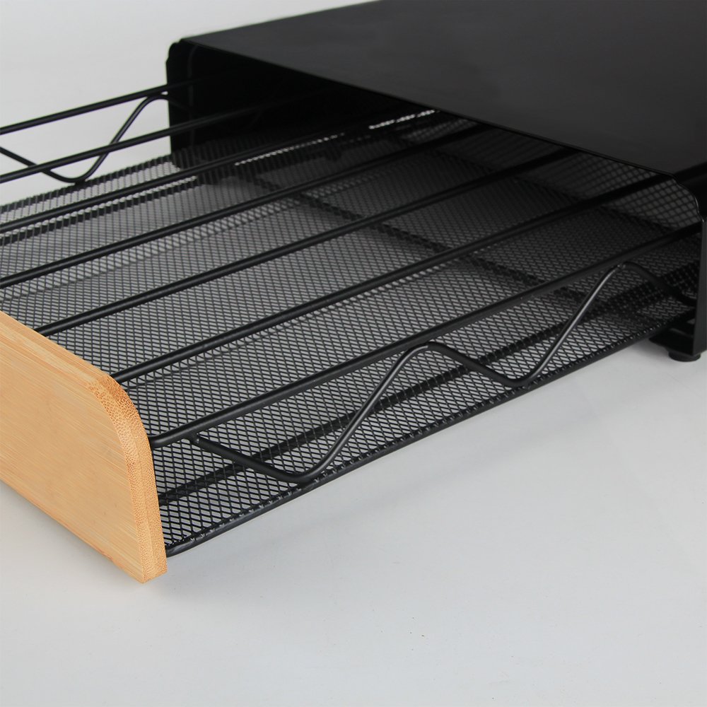 Counter Top Bamboo Drawer with Metal Coffee Pod Holder New Design Kitchen Storage Organizer Box for K-Cup Food Serving Use