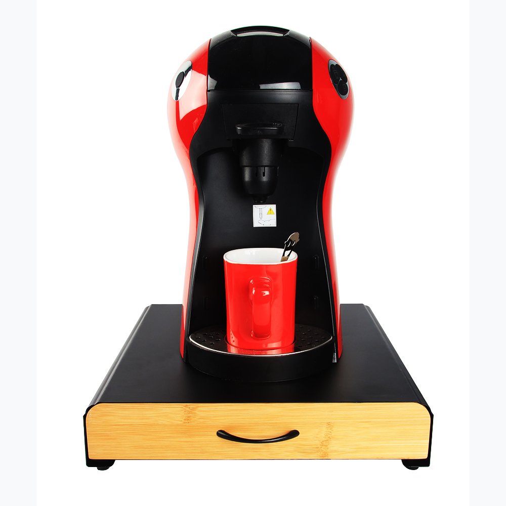 Counter Top Bamboo Drawer with Metal Coffee Pod Holder New Design Kitchen Storage Organizer Box for K-Cup Food Serving Use
