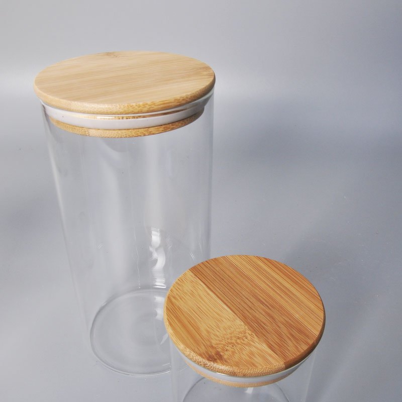 Sample Available Bamboo Wooden Lid Glass Airtight Storage Container Food Glass Jars