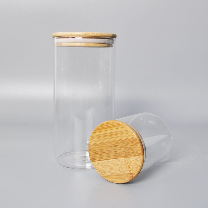 Sample Available Bamboo Wooden Lid Glass Airtight Storage Container Food Glass Jars