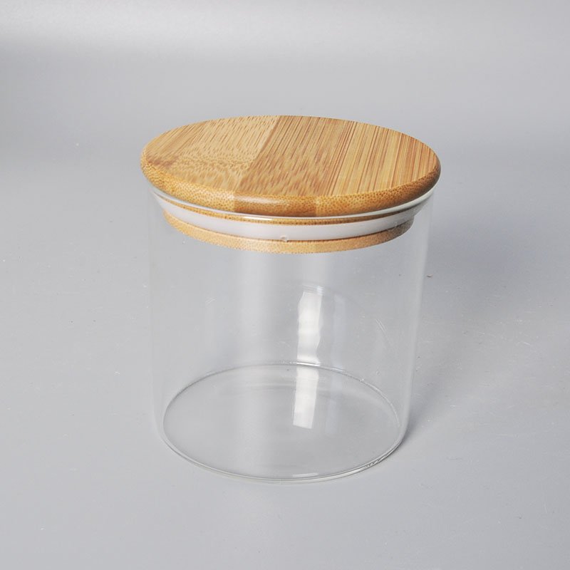 Sample Available Bamboo Wooden Lid Glass Airtight Storage Container Food Glass Jars
