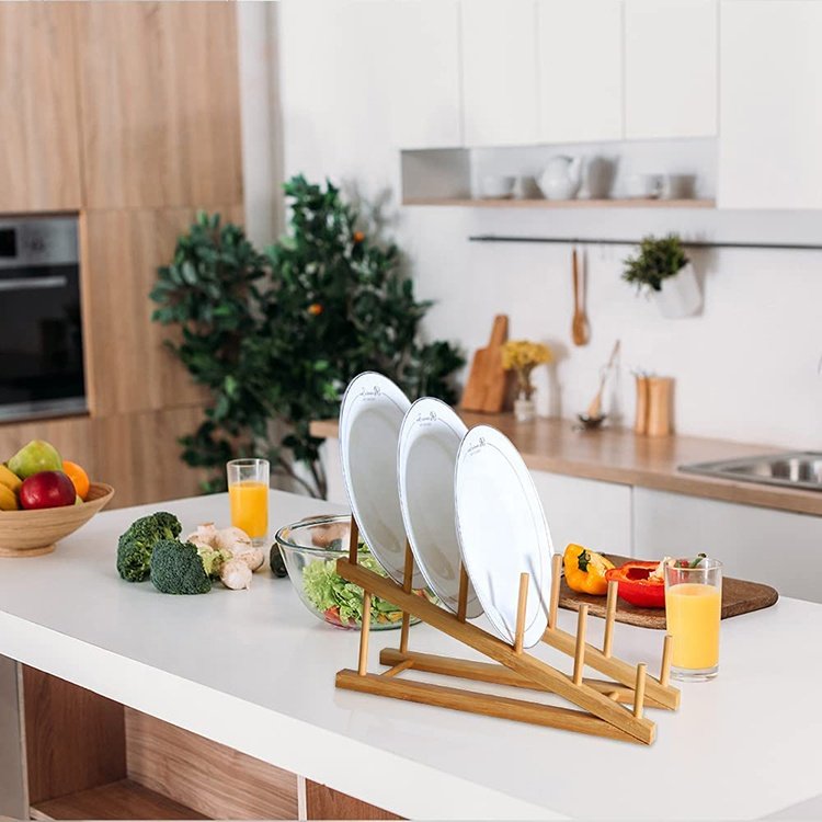 Wooden Dish Rack Bamboo Drying Rack Dish Plate Rack Stand