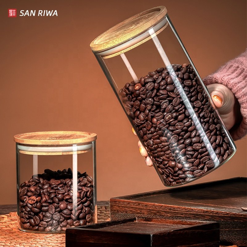 Clear Glass Food Storage Bottles Jars with Bamboo Lid 500ML 1000ML 1500ML 2300ML Cookware sets Storage Canister