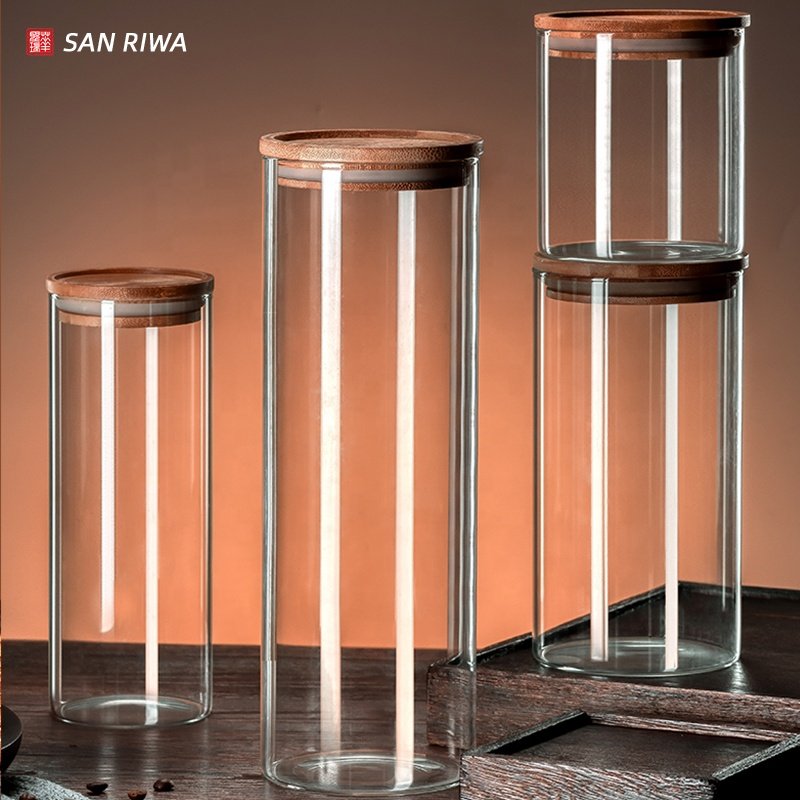 Clear Glass Food Storage Bottles Jars with Bamboo Lid 500ML 1000ML 1500ML 2300ML Cookware sets Storage Canister