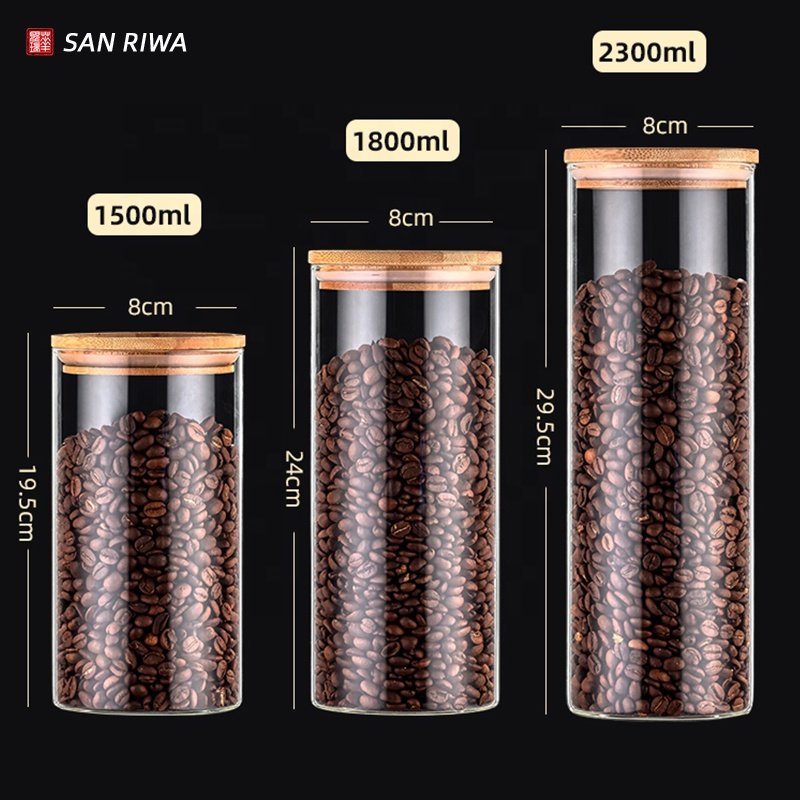Clear Glass Food Storage Bottles Jars with Bamboo Lid 500ML 1000ML 1500ML 2300ML Cookware sets Storage Canister
