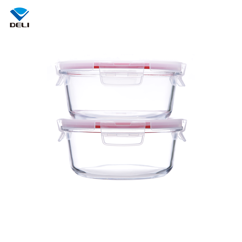 2 Piece 635ml 21.5oz Round Pretty Freezer Food Storage Glass Container with Airtight Lid