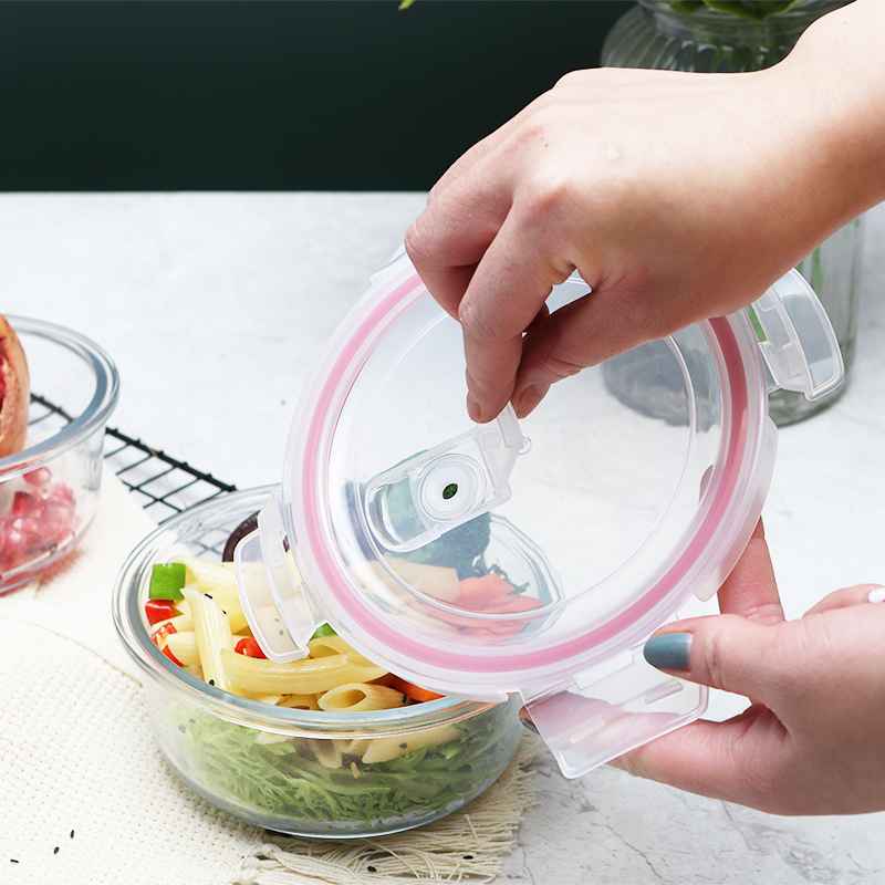 2 Piece 635ml 21.5oz Round Pretty Freezer Food Storage Glass Container with Airtight Lid