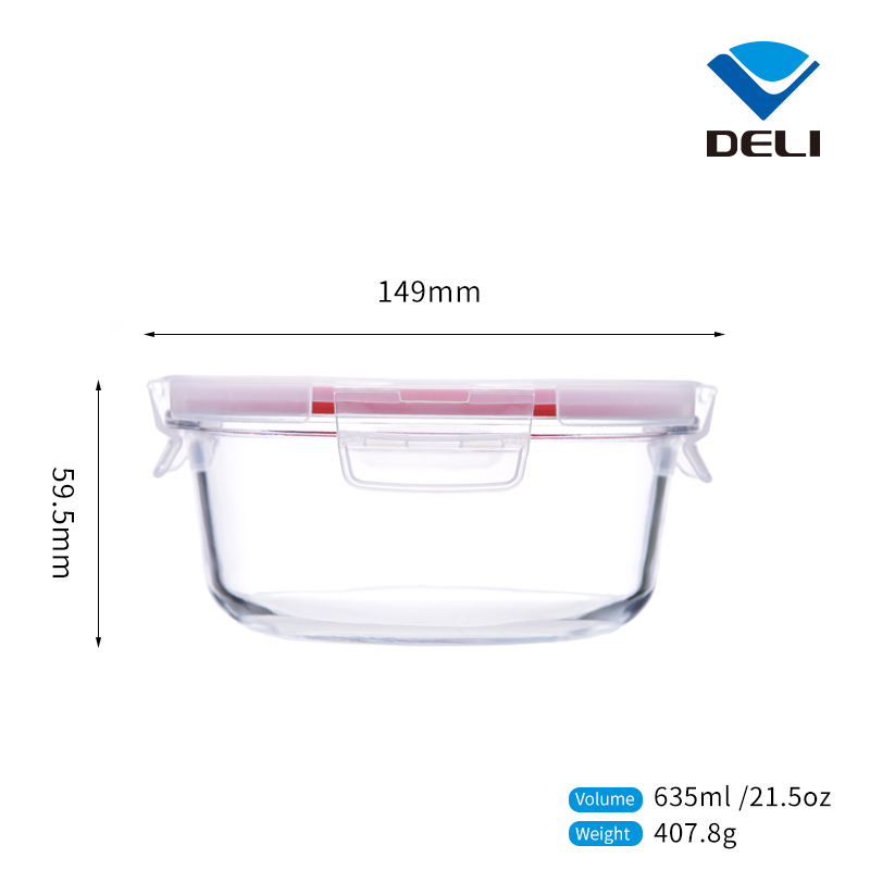2 Piece 635ml 21.5oz Round Pretty Freezer Food Storage Glass Container with Airtight Lid